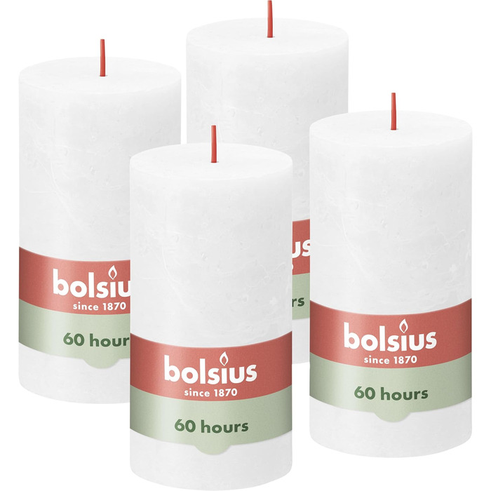 Свічки Bolsius Rustic Pillar - Оливково-зелені - Набір з 4 шт. - Декоративні побутові свічки - Час горіння 60 годин - Без запаху - Натуральний рослинний віск - Без пальмової олії - Оливково-зелені (13 x 7 см, Білі)