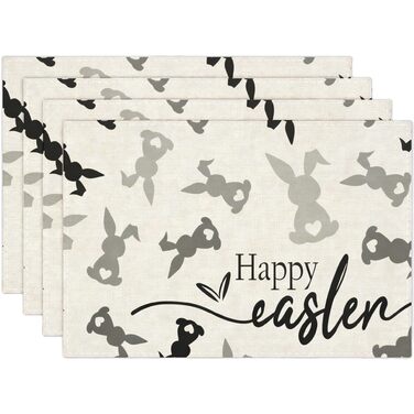 Великодні серветки &quotЩасливого Великодня&quot з коричневим кроликом, набір з 4 шт. , 32x45 см, весняний різдвяний килимок, серветки, що миються, прикраса для кухні-вечірки (сірий, 32 x 45 см)