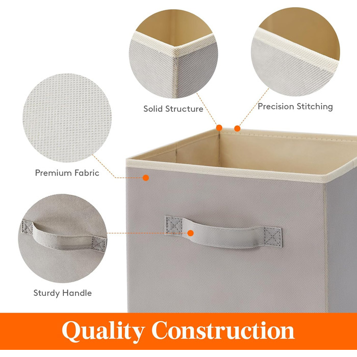 Кубики для хранения, Тканевая коробка для хранения, Нетканые коробки для заказа с ручкой для полки куба, Складная коробка, Хранение одежды, 26,5 X 26,5 X 28 см, светло-серый, 12 шт.