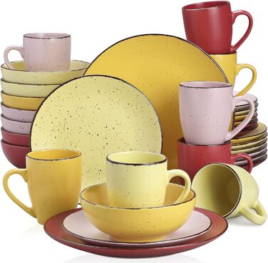 Столовый сервиз из керамогранита, набор посуды vancasso MODA, винтажный вид, комбинированный сервиз из 40 предметов с 8 тарелками, тарелками для тортов, суповыми тарелками, мисками и чашками каждая (красочный, 32 предмета)
