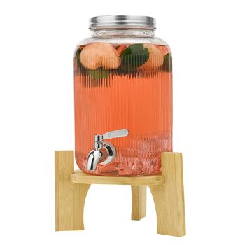 Скляний диспенсер для напоїв 4 л з краном та підставкою Hisredsun