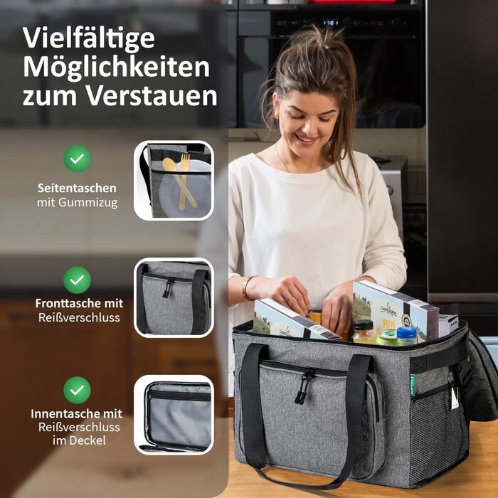 Велика складна термосумка 30 л сіра COTTARA