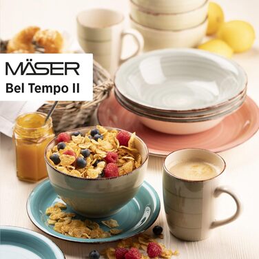 Набор тарелок MSER Bel Tempo II на 6 персон в современном винтажном стиле, столовый сервиз из 12 предметов, ручная роспись, зеленый, керамогранит