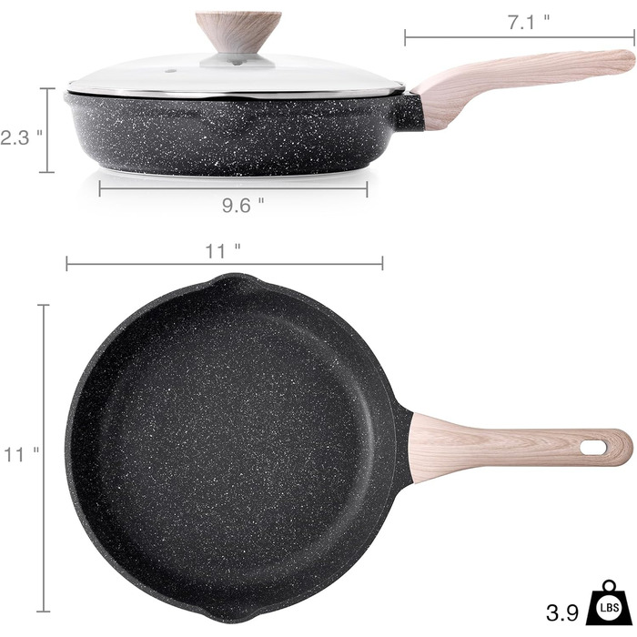 Сковорода 28 см зі скляною кришкою, класичний граніт Kordisen