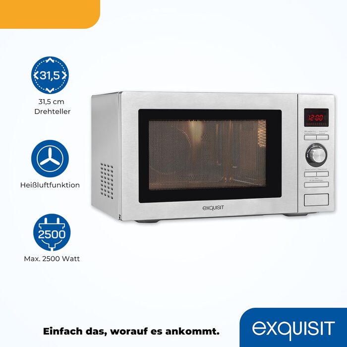 Підставка Exquisit - MW 820 DI 700 Вт 20 л 5 рівнів потужності Внутрішнє освітлення Цифровий таймер (25 літрів, мікрохвильова піч гриль конвекція, сріблястий)