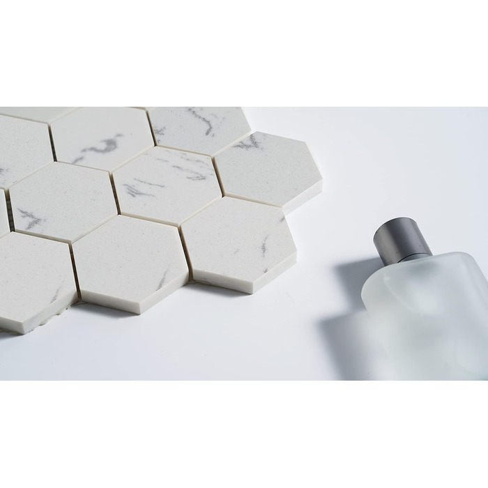 Мармурова мозаїчна плитка для кухонного фартуха, підлоги у ванній кімнаті, колекція шестикутників 5,1 см, шестикутник 5,1 см x 5,1 см, 30,5 см x 30,5 см x 1,6 см, шліфована (коробка з 5 аркушів) (Коробка з 5 аркушів, біла)