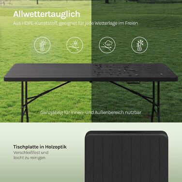 Складаний стіл для кемпінгу 180 х 74 х 74 см чорний WOLTU