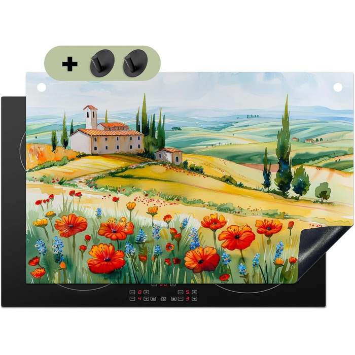 Фартух для плити, кухонний фартух, вініл, 78x52 см, декор для кухні, облицювання стіни, кришка для плити - сіро-чорна (квітковий пейзаж, 52,2Д x 80,2Ш см)