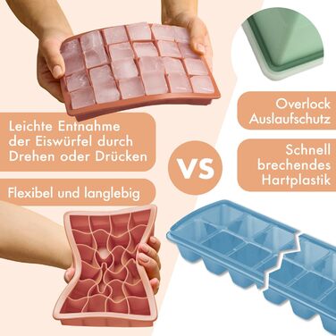 Силіконові формочки для льоду Blumtal, набір з 3 шт. - форма для льоду на 24 кубики з кришкою - силіконова форма для льоду без бісфенолу А - форма для льоду, безпечна для харчових продуктів - сіро-блакитна великі кубики (оливково-зелена червона, великі ку