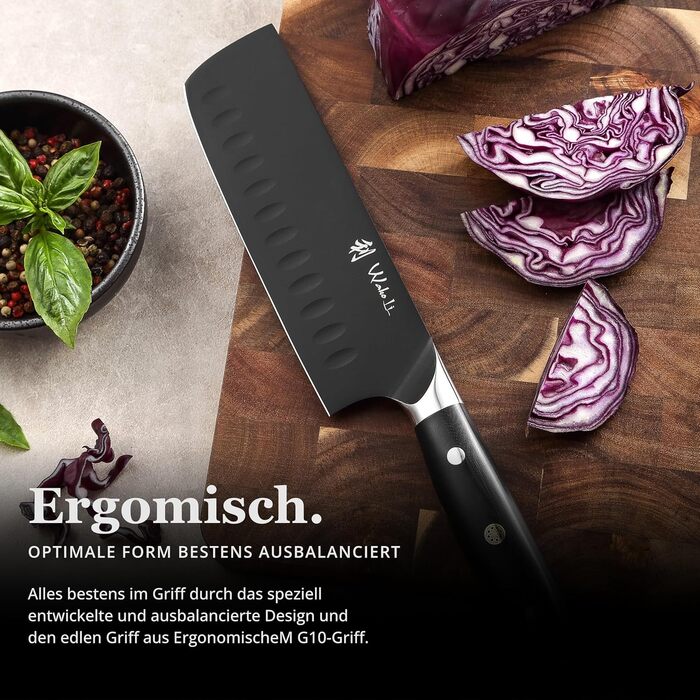 Набор ножей Wakoli Titanium Noir (5 предметов) в магнитном блоке профессиональный кухонный набор с лезвиями из нержавеющей стали (12,521 см), черным покрытием, включая нож Накири