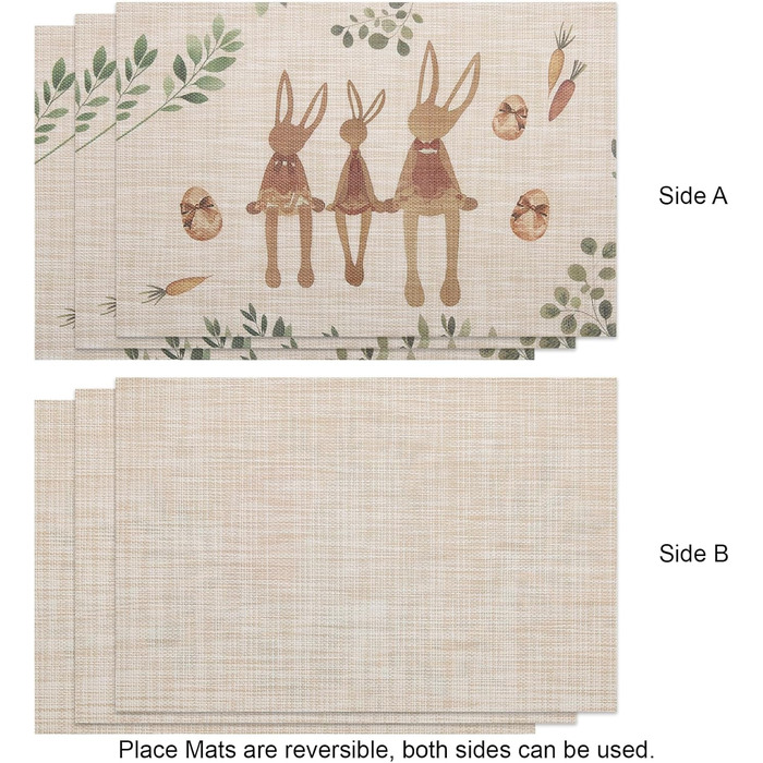 Двосторонні килимки для серветок, що миються, набір із 6 шт. , пасхальні яйця з квітами, прикраса столу з мультяшним кроликом, пасхальні, весняні, бенкетні килимки, декор для святкової вечірки, сезонні килимки, бежевий (світло-коричневий 9)