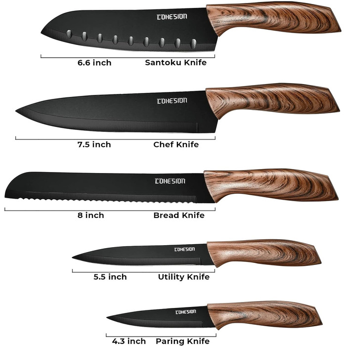 Ніж Santoku Кухонний ніж Гострий ніж для м'яса, професійно викуваний з імпортної високовуглецевої нержавіючої сталі з красивим магнітним тримачем для ножів - Meteorites (набір ножів із 5 предметів), 7