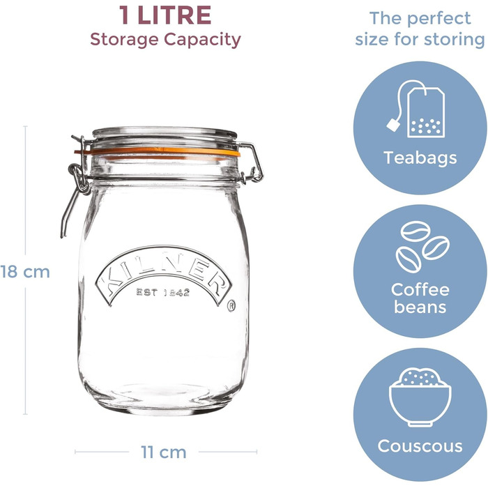 Стеклянная банка 1 л с зажимом Kilner