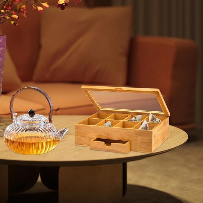 Органайзер для чайних пакетиків Generico, дерев&39яна коробка для зберігання чаю, органайзер для чаю з відділеннями, прозора акрилова коробка з віконцем, рішення для зберігання чаю, багатофункціональний органайзер, органайзер для ліків, стильний трима