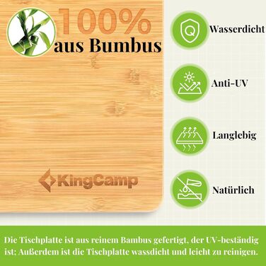 Складний бамбуковий стіл для кемпінгу 100 x 72 см KingCamp