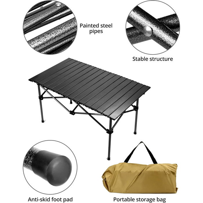 Складной стол для кемпинга 95 х 55 х 50 см черный QWORK