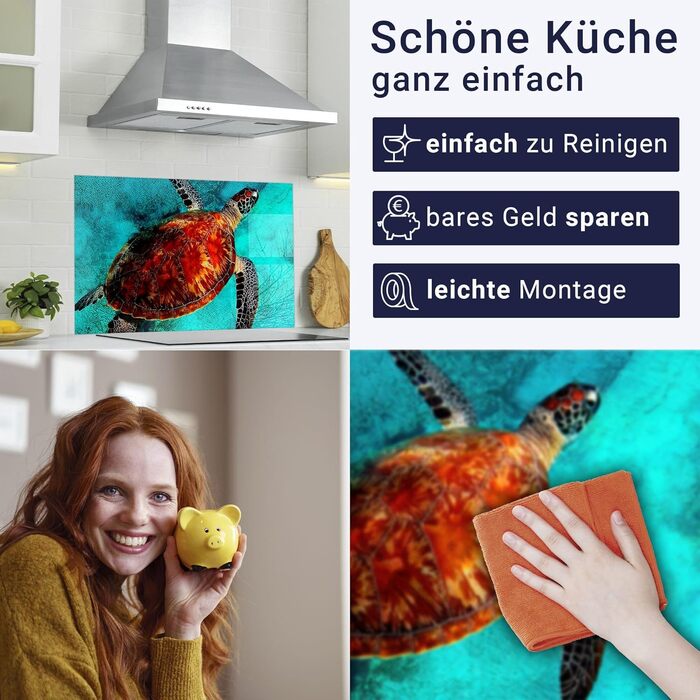 Кухонний фартух timalo зі скляним виглядом Північне море, очерет, захід сонця, океан, солома 2-мм акрилове скло Бризкозахисна стінка для плити, скляний кухонний фартух, акрилові скляні стінові панелі, захисна панель для фартуха (80 x 50 см, 310- Turtle)