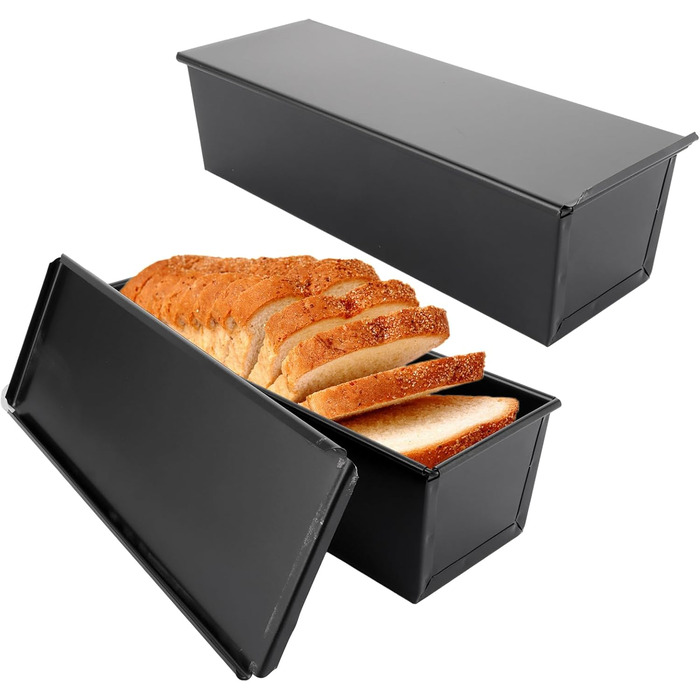 Набір з 2 прямокутних форм для випікання хліба 600 г із кришками, чорний MUXHEL