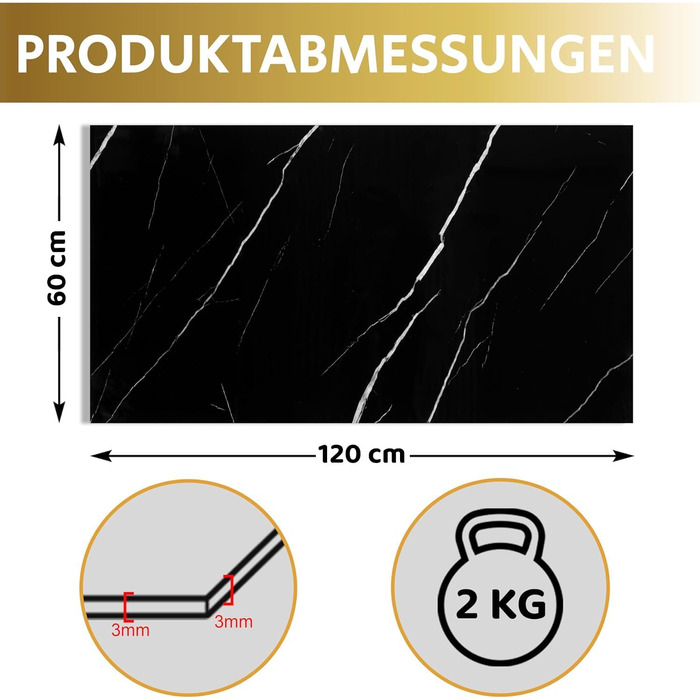 Стінові панелі AS Country Stone під мармур 60x120 см ПВХ-облицювання стіни з пластикових панелей для кухні, ванної кімнати тощо Панель кухонного фартуха (, чорний)