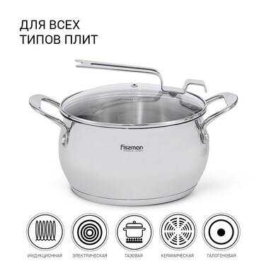 Кастрюля Fissman VITA 18x10,5 см 2,5 л со стеклянной крышкой нержавеющая сталь (5215)