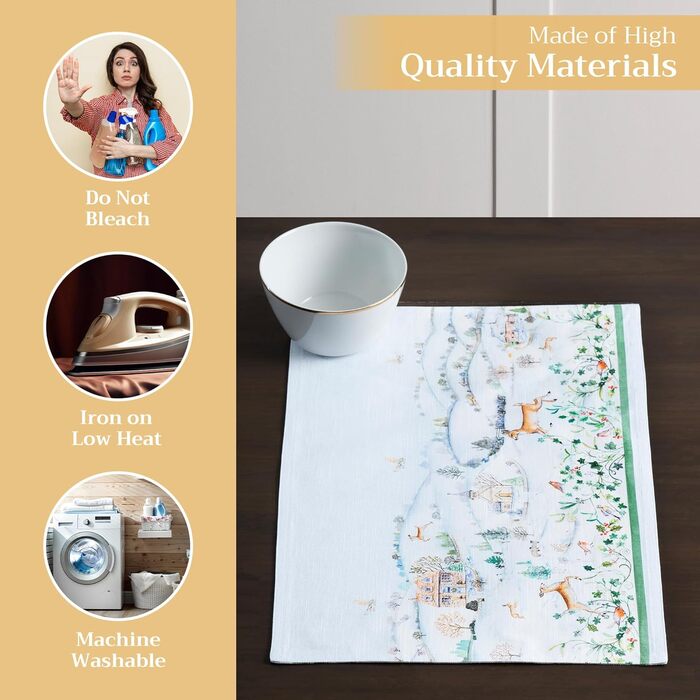 Бавовняні килимки для серветок, набір з 4 шт. , декоративні килимки для серветок, пасхальні килимки, що миються, для свят, вечерь, весни, літа (33 см x 48 см) (28 - Snowy World), 39Hermine 100