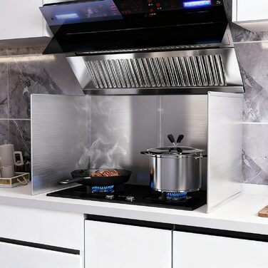 Захист від бризок на плиті з нержавіючої сталі, складний настінний бризок для кухні, складний бризок для кухні, практичний для зберігання, для кухонь, варильних поверхонь та посуду (чотирисекційний складний, 70*80*45 см)