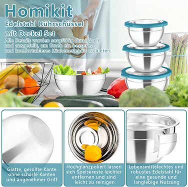 Набір мисок для змішування з нержавіючої сталі 5 шт сині Homikit