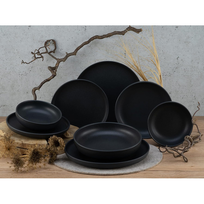 Серия Uno набор посуды из 16 предметов, керамогранит комбинированный сервиз (черный, посуда из 8 предметов), 22978
