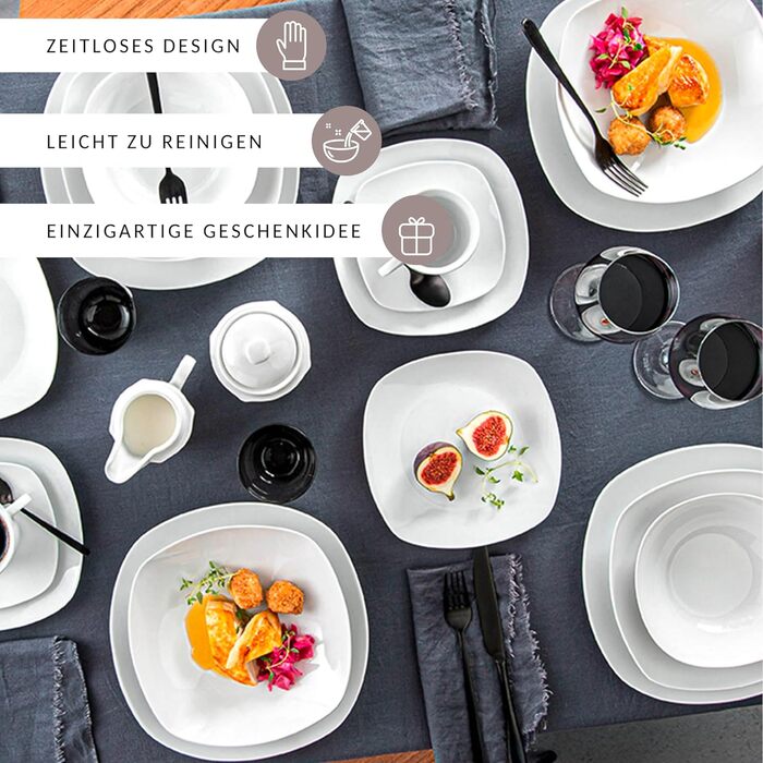 ПЕВЕЦ Белый столовый сервиз Bilgola, набор фарфоровой посуды из 30 предметов на 6 персон, набор тарелок округлого дизайна, обеденная тарелка (столовый сервиз 18 шт.)