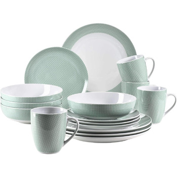 Набор посуды MSER 931566 Kitchen Time II на 4 персоны, 16 предметов Комбинированный сервиз с тонким рисунком, фарфор (зеленый)