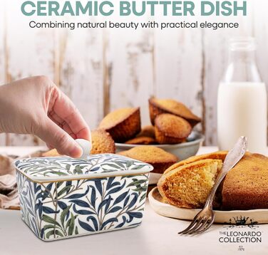 Маслянка з кришкою, китайська кераміка, з гарними акварельними мотивами, дизайн якої розроблено галереєю Дженніфер Роуз для Busy Bees (гілка верби).