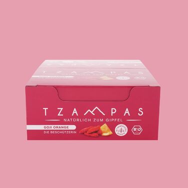 Органічні енергетичні батончики TZAMPAS Батончики з темним шоколадом та мигдалем Ідеально для спорту та фітнесу Веганський, здорове харчування 16 x 40 г (Годжі апельсин, 40 г (16 шт.))