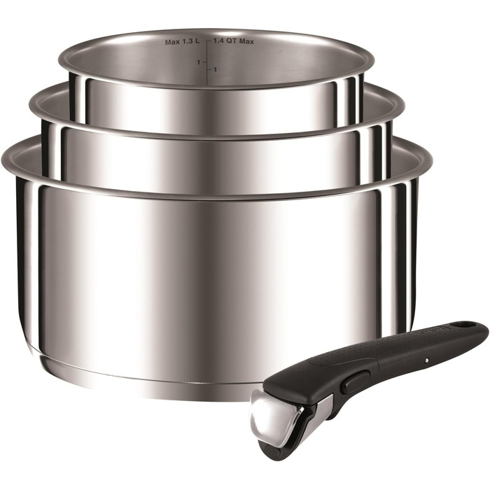 Набір посуду для індукційного приготування Tefal Ingenio Preference On, 15 предметів, зі знімною ручкою, що штабелюється, економить місце, з антипригарним покриттям, простий у використанні та чищенні, L97495 Набір посуду для каструль та сковорідок (Набір