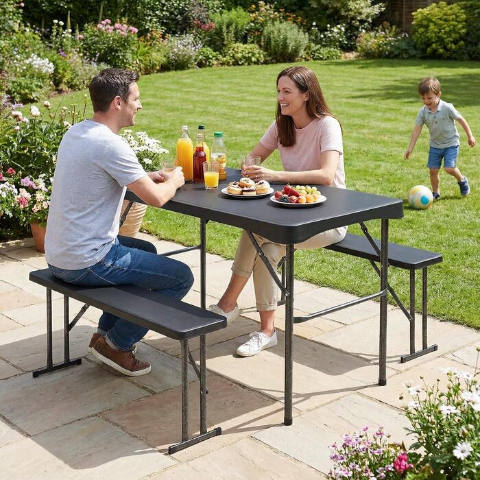 Складний пластиковий набір зі столу та 2 лавки Sekey