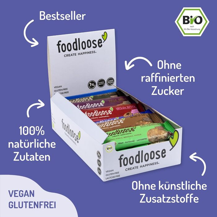 Органічні горіхові батончики fooloose Веганські органічні батончики без лактози та глютену, без рафінованого цукру Упаковка оптом із 6 різними сортами (24 батончики по 35 г) ука (упаковка з 24 шт.) (Пробна упаковка, ука (упаковка з 44 шт.))