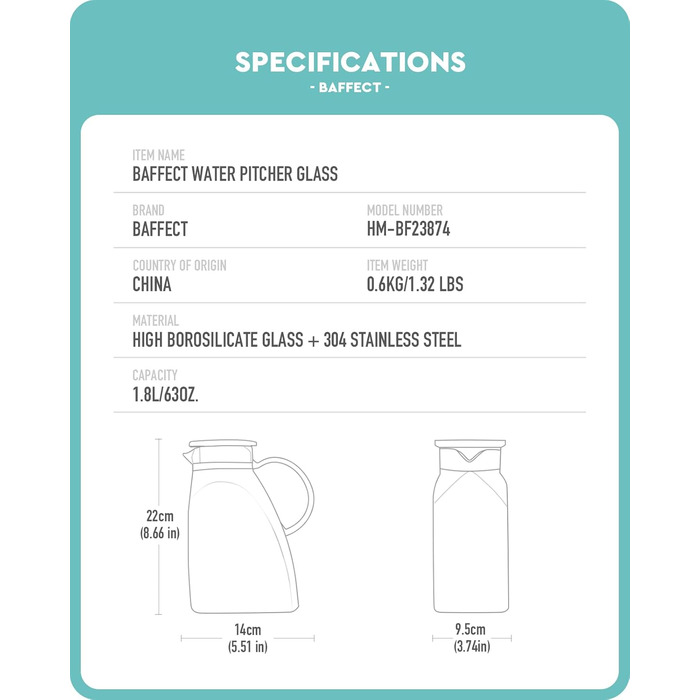Стеклянный кувшин с крышкой 1,8 л Baffect