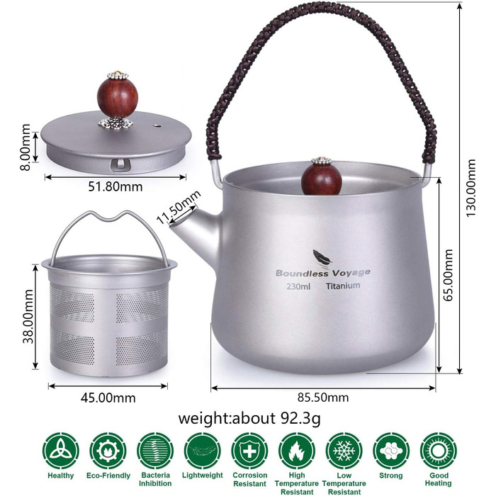 Безмежна подорож Пейзажний живопис Чайний сервіз Титановий піднос для чаю Титановий чайник Ультралегкий чайник для кунг-фу Портативний домашній офіс для подорожей Контейнер для кави (Ti15101b)