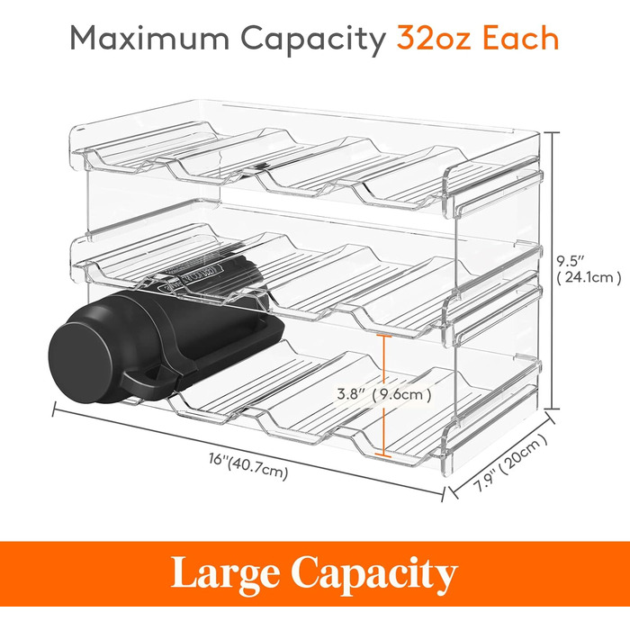 Штабельований тримач для пляшок Lifewit для шафи, морозильної камери, комори - Пластиковий тримач для пляшок з водою для кухонної стільниці, шафи, офісу - 2 упаковки, кожна полиця вміщує 4 контейнери (3 яруси-12 контейнерів)