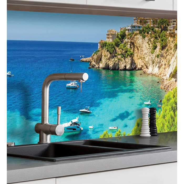 Самоклеючий кухонний фартух - матовий, жорстка бризкозахисна плівка як доступна альтернатива склу, легке встановлення та очищення - висота 60 см - Дизайн Чорна кам&39яна стіна 80 x 60 см (Ships Beach, Ш 280 см x В 60 см, 0,2 мм)