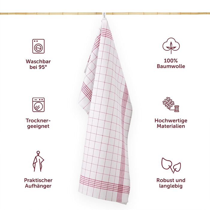 Набір із 10 кухонних рушників преміум-класу Blumtal - Високоякісні кухонні рушники, 100 бавовна, картаті, 50x70 см, 10 предметів (20 предметів, червоні)