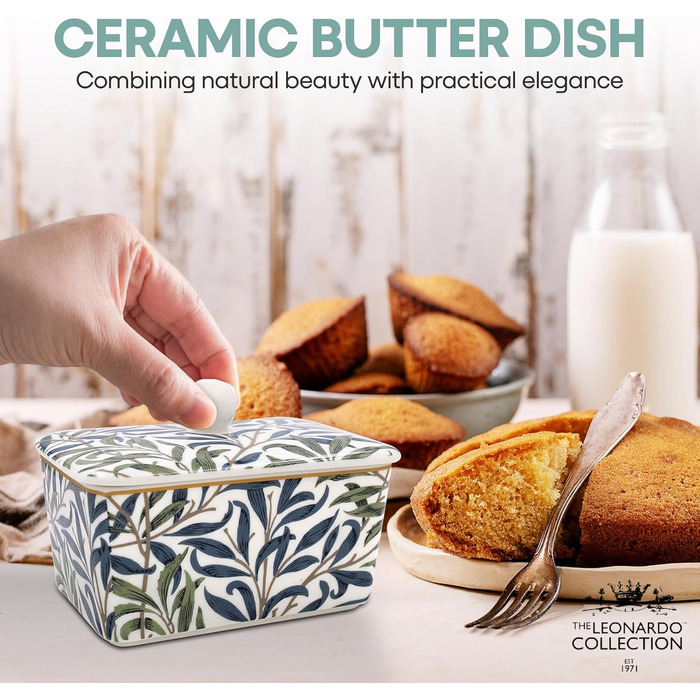 Маслянка з кришкою, китайська кераміка, з гарними акварельними мотивами, дизайн якої розроблено галереєю Дженніфер Роуз для Busy Bees (гілка верби).