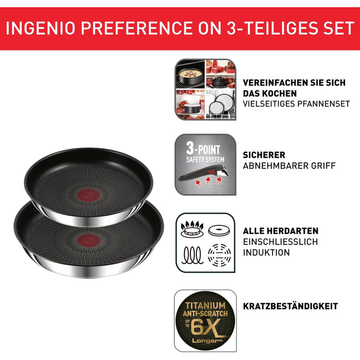 Набір посуду для індукційного приготування Tefal Ingenio Preference On з 15 предметів, зі знімною ручкою, що штабелюється, економить місце, з антипригарним покриттям, простий у використанні та чищенні, L97495 Набір посуду для каструль та сковорідок (набір