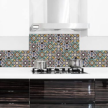 Алюмінієвий кухонний фартух, виготовлений в Італії, захищає плиту та стіну, миється та легко встановлюється, металевий фартух, 48 x 72 см (48x72, зелена плитка)