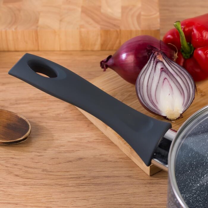 Каструля Russell Hobbs RH00845EU з антипригарним покриттям - 18 см/2 л з кришкою із загартованого скла, індукційна каструля, каструля для овочів/бульйону з бакелітовою ручкою та термостійким зовнішнім покриттям, камінь Nightfall (набір із 3 предметів)