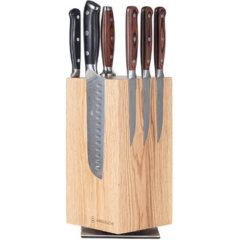 Ножовий блок магнітний з деревини акації - Двосторонній тримач для ножів без ножа з магнітом з дерева Ножова дошка з двох сторін (обертова)