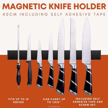 Магнітний тримач для ножів 40 см чорний Vialex