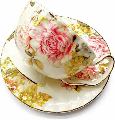 Керамічна чайна чашка з блюдцями та ложками (літо)