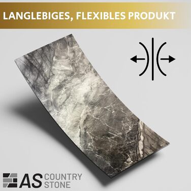 Стінові панелі AS Country Stone під мармур 60x120 см ПВХ-облицювання стіни з пластикових панелей для кухні, ванної кімнати тощо Панель кухонного фартуха (4 шт., Shadow)