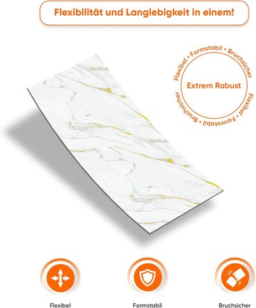 Стінові панелі IZODEKOR під мармур 60x120 см Фартух для кухні ПВХ-облицювання стін для кухні, ванної кімнати Бризкозахисний екран для кухні Водонепроникний та термостійкий (4 панелі, Golden Harmony)