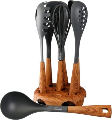 Набір кухонного начиння Back to Nature з обертовим тримачем, імітація дерева, 8 предметів STONELINE